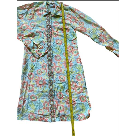 Bella Tu Womens/Teen Sheer Floral/Butterfly Shirt Dress Size Small Beaded beach - Picture 2 of 8